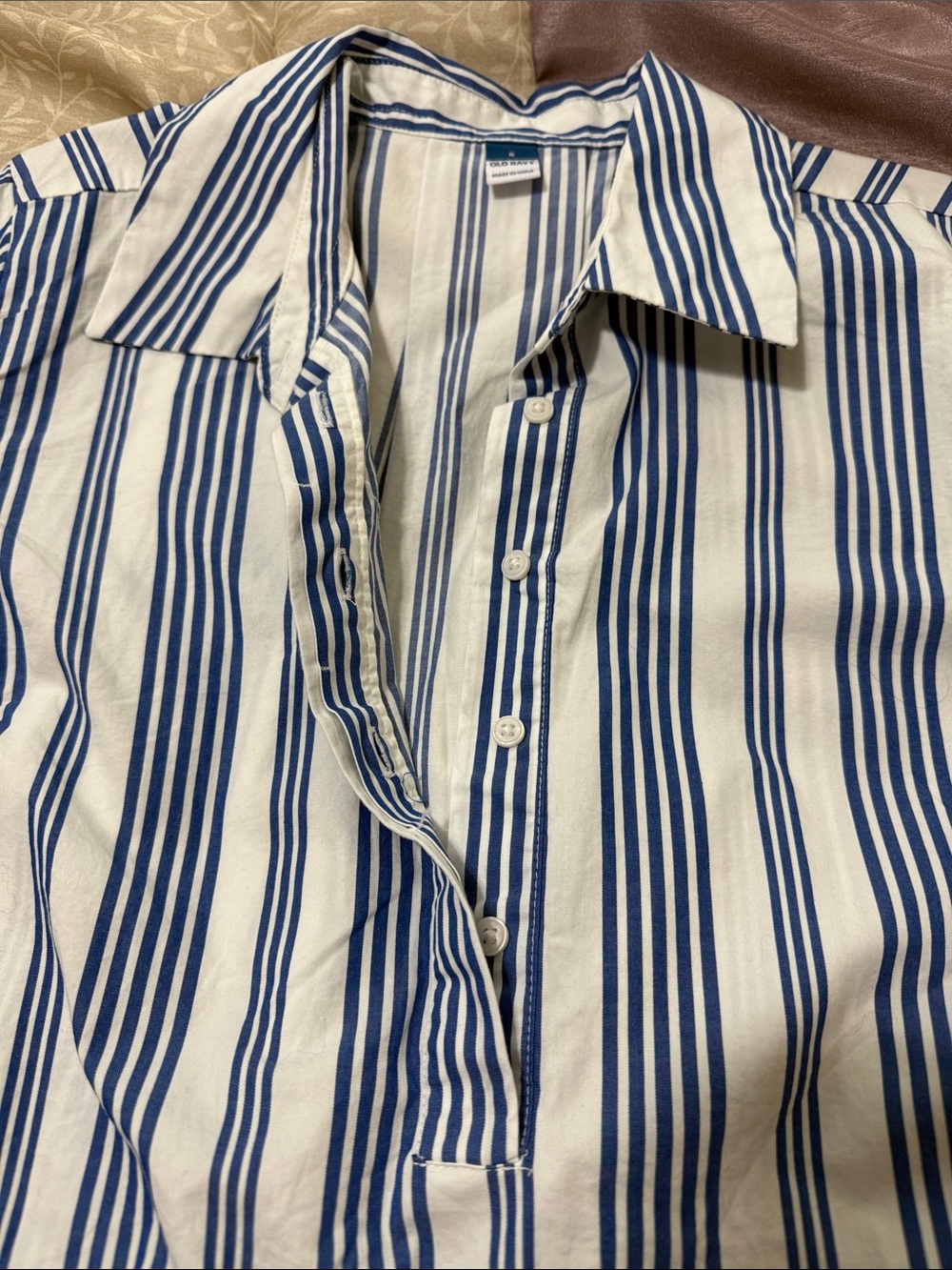 Old Navy Blue and White Vertical Stripe Shirt Dress - Picture 3 of 3